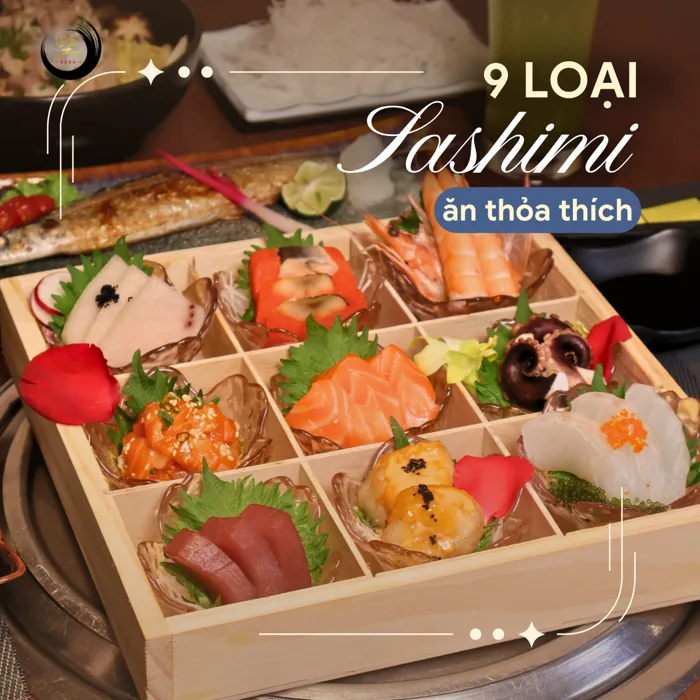 Bài đăng giới thiệu chín loại sashimi của SORA