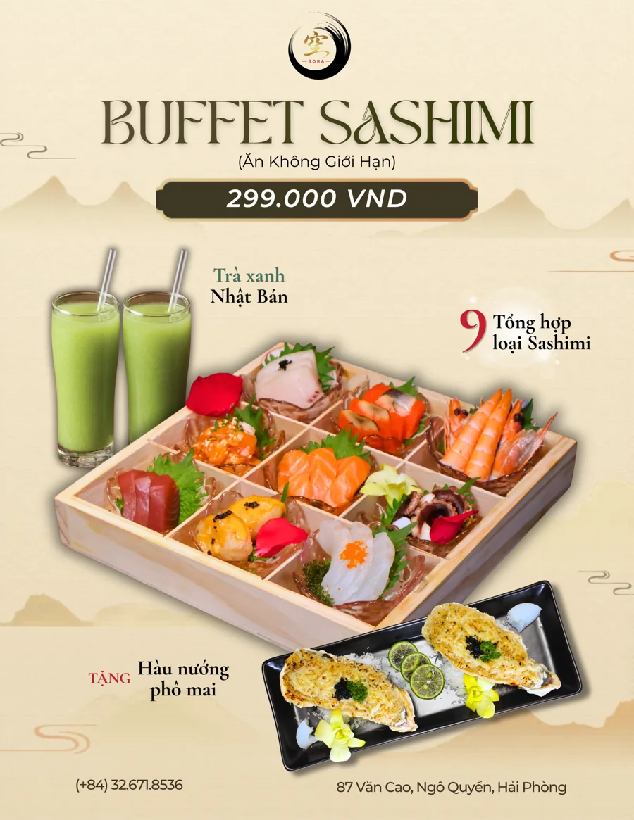 Poster buffet sashimi 299.000 đồng của SORA
